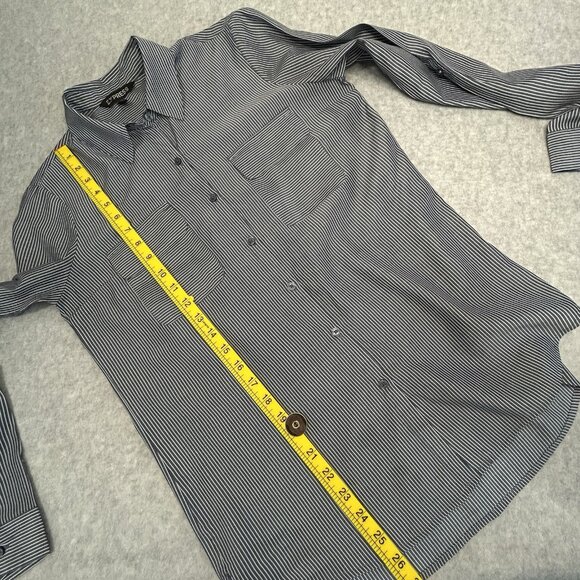 EXPRESS Blue Pinstripe Button Up Shirt Small Petite 3/4 Sleeve Tabs Tunic - Picture 4 of 10